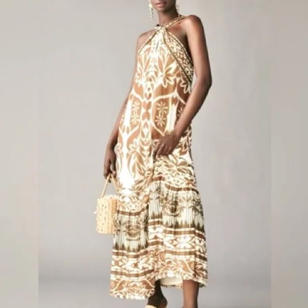 NWT ANTHROPOLOGIE Dress Vineet Bahl Halter  Oceania BOHO Tribal Hand Maxi dress